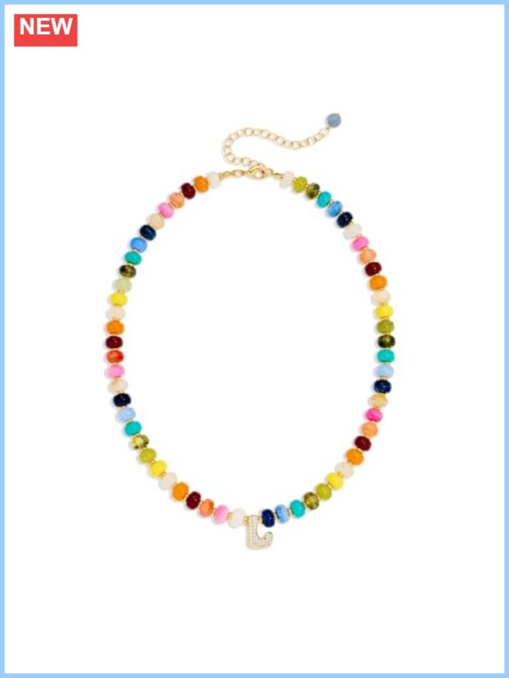 14K Gold Plated Initial Beaded Necklace for Women, Zirconia Letter Charm,